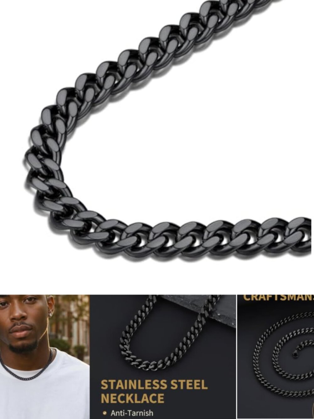 Men's Curb Chain Necklace 18K Gold Plated Stainless Steel Cuban Link